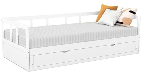 IDMarket - Lit Banquette 90 x 190 cm Zoya Convertible 180 x 190 cm Blanc avec 1 tiroir de Rangement