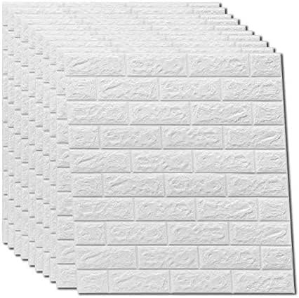 Pannelli da parete 3D, autoadesivi, adesivi murali,effetto pietra,mattone,impermeabile, in PVC, 77 cm x 70 cm X 2MM (10, bianco)
