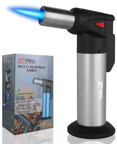 JETPRO Butane Torch Lighter One-hand Operation Kitchen Cooking Torch for BBQ Baking Cream (Butane Gas NOT Pre-filled)