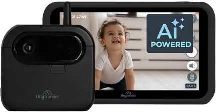 Tiny Traveler Monitor de bebé bebés AI 1080P de 5 pulgadas con cargador portátil, color negro
