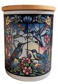 Hummingbird Stained Glass Designed Battery Operated Tea Light Holder
