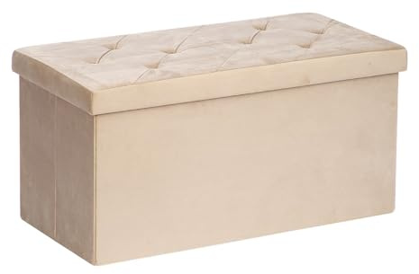 Easylife Ottoman Storage Bench - Flat Foldable Linen and Shoe Storage Box with Lid - Multi-Functional Footstool Coffee Table for Living Room, Bedroom, Hallway - Beige, H38 x W76 x D38.5cm