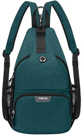 MOSISO Sling Rucksack Reisen Wandern Tagesrucksack, Crossbody Cabrio Sling Bag mit Fronttasche Eine Schulter Chest Bag, Türkisgrün