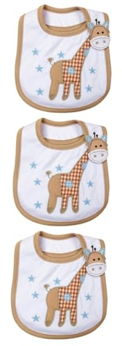 VICASKY 3stücke Baumwolle Lätzchen Mit Stickerei Wasserdichtes Spucktuch Für Kleinkinder Cartoon-design Beigefarbenes Giraffen- Lagig Für Jungen Und Mädchen Zum Schutz Vor Nässe Und
