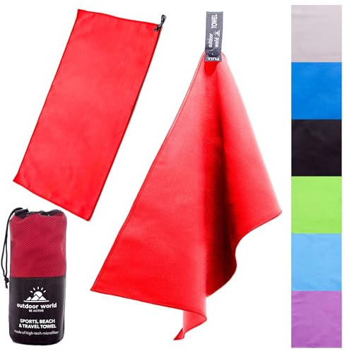 Outdoor World Travel Toalla de Microfibra de Secado rápido, compacta, Ultraligera, Toalla de baño de Alta absorción, natación, Senderismo, Yoga, Gimnasio 50 x 30cm (Rojo, X-Pequeño)