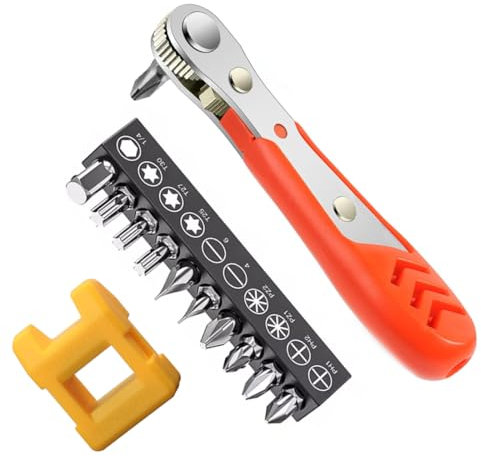IKOPFLN Mini Cacciavite a Cricchetto 110mm 6,35 mm 1/4 Magnetico Con Chiave Doppia e 10 Pezzi