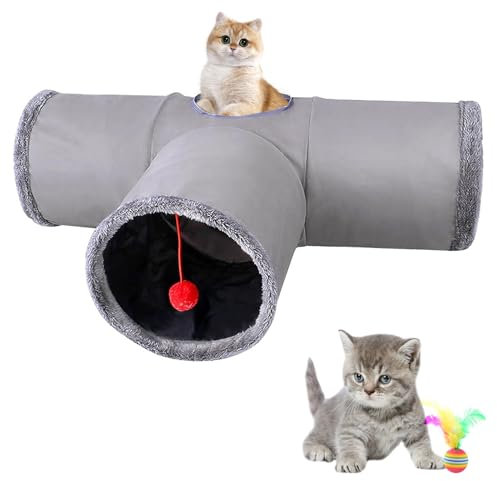 Katzenspielzeug,Faltbarer Katzen Tunnel, Bunny Tunnel, 3-Wege Katzen Tunnel mit Spielball, Haustier Spielzeug,Kleintiere Tunnel, Katze Tunnel Geeignet für Innen und Außenbereich