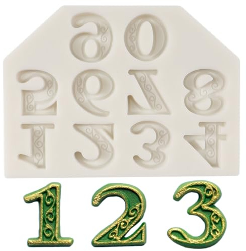 MINFEIDMS Number Silicone Fondant Moulds 3D Number 0-9 Fondant Moulds | Cake Decoration Cupcake Topper Sugar Craft Chocolate Candy Gum Paste Polymer Clay