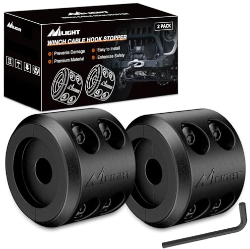 Nilight Winch Stopper for ATV UTV Truck SUV Winch Cable Hook Rubber Stopper 2 Pack Protect Towing Hook Synthetic Rope Winch Accessories Rope Line Saver with Stainless Steel Screws Allen Wrenc, Black