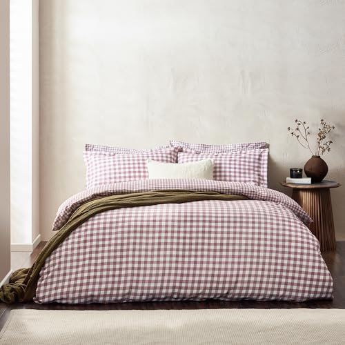 furn. Yard Barton Gingham Check Duvet Cover Set - 100% Cotton, Reversible, Oxford Pillowcases, Soft & Breathable Premium Bedding (Double - Berry), Red