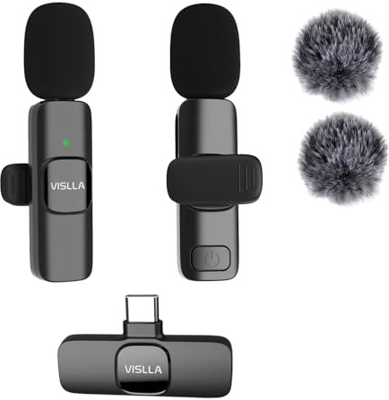 Vislla Micro cravate sans fil pour iPhone 15/16/17, iPad et appareils Android, suppression du bruit, mini microphone à revers Bluetooth pour YouTube/Vlogging/streaming en direct/Tiktok/interview