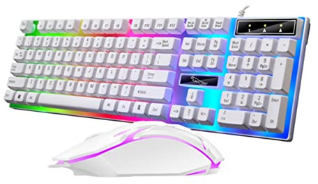 Set Teclado Ratón Cable USB 104 Teclas LED RGB Gaming Ergonómico | Iluminación Respiratoria Colorida, Diseño Teclas Flotantes ABS, Resistente Líquidos, Rebote Fuerte