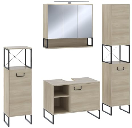Vicco Badmöbel-Set Vionna, Eiche/Schwarz, 80 cm