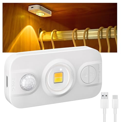 Auting Mini Schrankbeleuchtung mit Bewegungsmelder,3 Farben vitrinenbeleuchtung led mit Timer,USB-Aufladbar Dimmbare Warmweiß Nachtlicht Für Schlafzimmer,treppenbeleuchtung,Küche,LED Spots Schränke