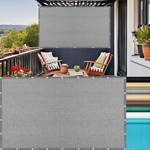 LIUNADM Balkon Sichtschutz Wetterfest 100 x 600 cm Ohne Bohren, Privatsphäre, Beschattung Balkonabdeckung Sichtschutz mit Ösen Und Kabelbinder für Garten Terrasse Outdoor, Hellgrau