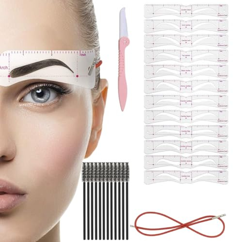KEWUF 12 Pcs Kit Stencil Per Sopracciglia e 50 matite per sopracciglia, Kit Di Timbri Per Sopracciglia Con 12 Paia Modello Di Sopracciglio Riutilizzabile, 1 Pezzi Cinghie