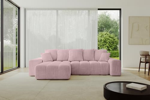 ALTDECOR Ecksofa mit Schlaffunktion und Bettkasten Corner Sofa Eckcouch Couch L-Form universal, Links/rechts angeordnet Schlafcouch Ausziehbar Wohnlandschaft ENIL-L 290x175x84 Rosa