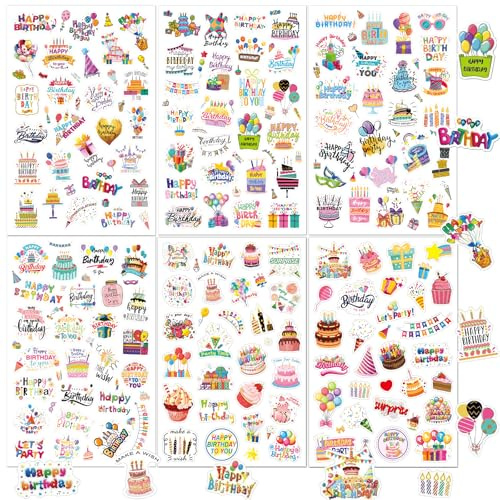Canollo Sticker Geburtstag Set mit 154 Motive, Aufkleber Geburtstag | Party-Deko für Erwachsene & Kinder, Birthday Stickers für Scrapbook Geburtstagskarten Gästebuch Fotoalbum Geschenke