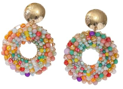 Boucles D'Oreilles Pendantes Colorées pour Femmes, Perles De Millet D'Été, Boucles D'Oreilles Bohèmes pour Vacances À La Plage, Bijoux De Fête Artisanaux
