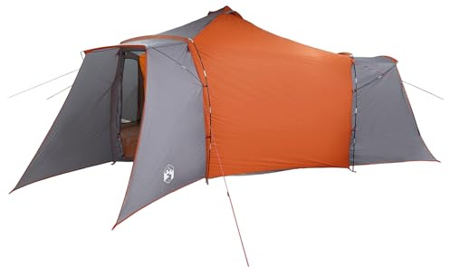 vidaXL Tipi Zelt mit Dach Grau und Orange 492 x 492 x 275 cm Stoff, Moderne tragbare Camping-Zelt, leichtes Familienlager, wasserdichte Tipi, schnell aufbaubar für entspannte Ausflüge