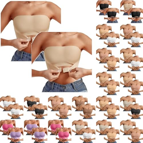 Generico 2 Paia Reggiseno Senza Spalline Donna Push Up con Fascia Antiscivolo per Seno Grande Reggiseni Senza Ferretto Invisibile Taglie Forti Multiuso con Ferretto Coppe Modellate