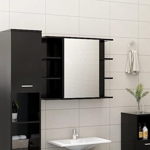 WSJHUHK Badrum spegelskåp svart 80 x 20,5 x 64 cm konstruerat trä
