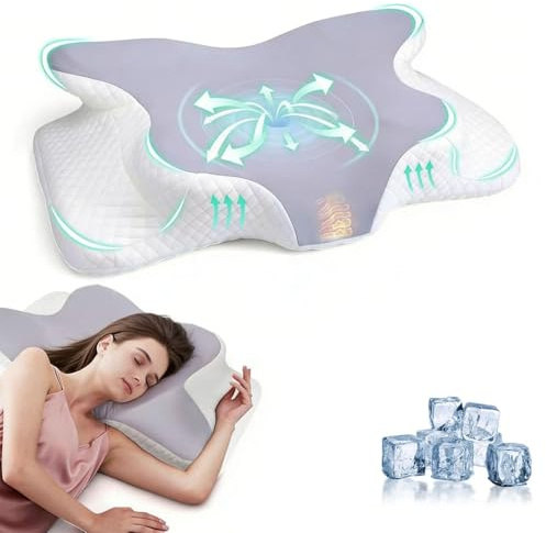 FSTIANXIA Memory Foam Pillow for Neck and Shoulder Pain,Orthopedic Cervical Pillow,Ergonomic for Side Sleeper,Superior Comfort for Side, Back & Stomach Sleep,Blue
