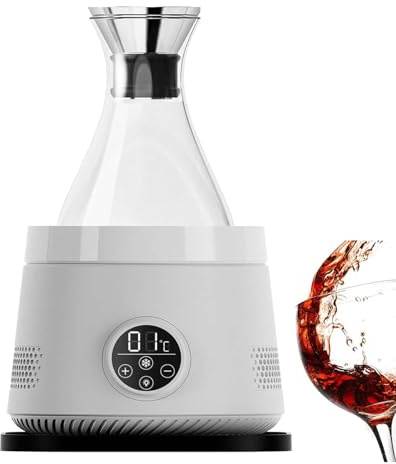 Elektrisk vinkylkaraff, 0~20°C bärbar vinkylare med 1,5 liters kanna, 3 färgatmosfärsljus, digital skärm, snabbkylning, ultratyst, for kaffe, iste(White)