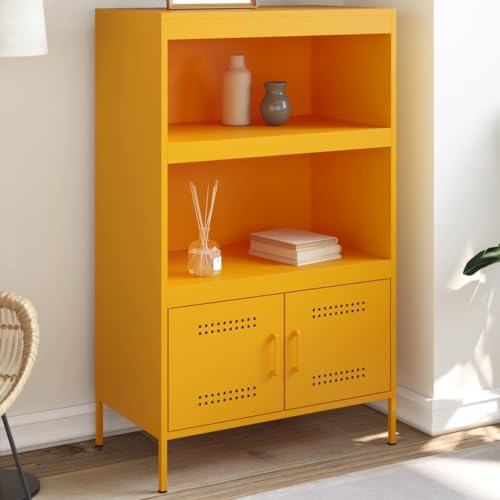 NIVVHOH Highboard, Sideboard Flurschrank Aufbewahrungsschrank Schubladenschrank Geeignet für Schlafzimmer Flur Küche Wohnzimmer Senfgelb 68x39x113 cm Stahl