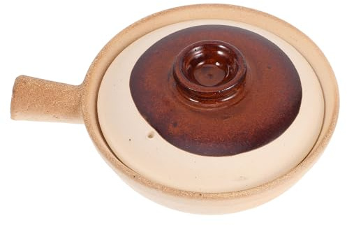 Genérico Olla de Cerámica de Barro 19x7 Cm con Tapa para Cocción Tradicional, Recipiente Aislado para Arroz y Guisos, Cazuela Pequeña para Uso Comercial y Cocina Doméstica