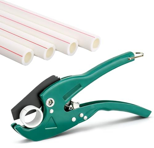Cortatubos de trinquete, cortador de tubos de PVC, cortador de tubos de plástico de 64 mm, tijeras ajustables para tubos PEX/PPR/PVC, resistente con desbarbador