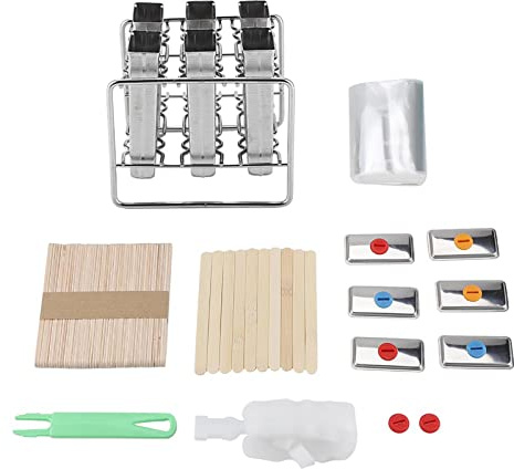 Brrnoo Moldes para Helado de Acero Inoxidable, Utensilio de Cocina para Hacer Paletas Heladas de 6 Cavidades con 50 Palos, 20 Bolsas para Paletas de Helado Caseras (Doble ranura de cabeza plana)