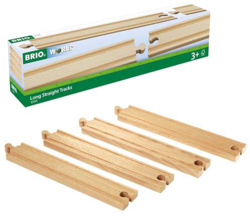 BRIO World 1/1 Gerade Gleise - 4 Teile - Spielzeug ab 3 Jahre | Schienenset, BRIO Holzeisenbahn-Zubehör, Kleinkindspielzeug, Geschenk für Jungen und Mädchen