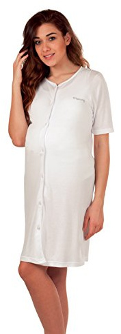 Premamy - Camicia Clinica per Premaman, Modello Aperto Davanti, Cotone Jersey, Pre-Post Parto - Bianco - V (L)