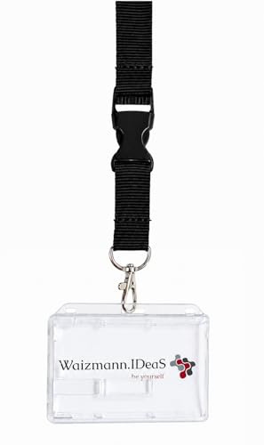 Waizmann.IDeaS® 1x Ausweisset Ausweis-Set Umhängeband Schlüsselband Lanyard 20mm Steckverschluss Kartenhalter Kartenhülle Schieber 2 Karten