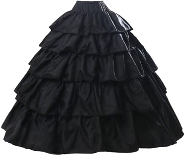 BEAUTELICATE Jupon sous Robe Crinoline Petticoat Rockabilly De Femme avec Volants Long 4 Cerveaux pour Robe De Mariage Mariée Soirée Bal(Noir, S-M)