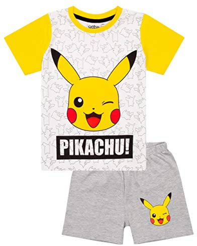 Pokemon Pikachu Gesicht Grau Gelb Jungen Kinder Short-Pyjamas Nachtwäsche Set
