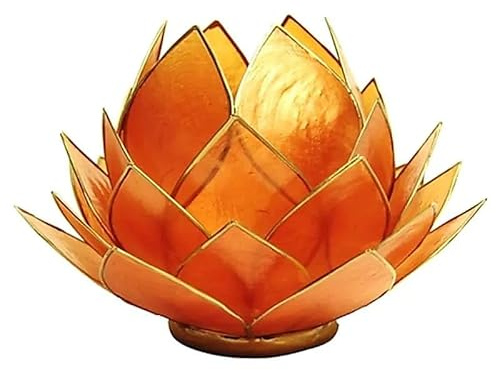 Capiz Lotus Licht Orange Goldrand groß - 15x15 cm