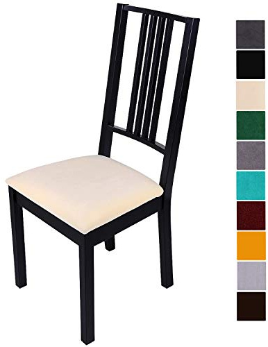Homaxy Stuhlbezug Sitzfläche Samt Weich Sitzbezug Stuhl Stretch-sitzbezüge für Esszimmerstühle Abwaschbar Schonbezug Hussen für Stühle- 4er Set, Beige-1