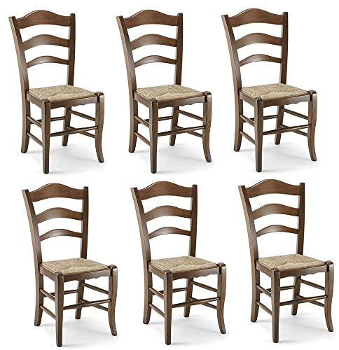 okaffarefatto zimbardi costanza Chaise en bois massif noyer foncé assise en paille set de 6 montanara