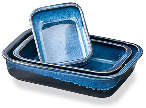 Moldes para Lasaña, UNICASA Bandeja de Lasaña Forma 3 Piezas, Olla de Cocina Restaurante y hotel - 1000ml / 2000ml / 3500ml, Color Azul