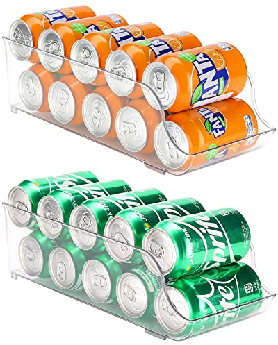 Puricon 2 Pcs Can Fridge Dispenser Organizer, Fridge Storage Drawer Organiser Canned Food Storage Tray Organiser Tin Can Holder Container Storage Bin