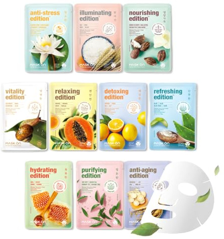 [MASK ON] Masque visage coréen (20 EA) – Masque Essentiel Hydratant & Nourrissant, Soin quotidien avec 10 ingrédients naturel