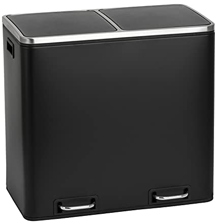 SVITA TM2X30 Poubelle à pédale, 60 l, design pour tri sélectif, système de tri des déchets, système de tri intérieur, amovible, avec anse et amortisseur de fermeture, noire