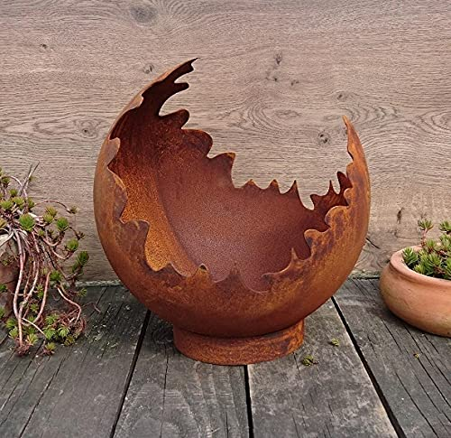 Boule de feu / plante en métal - 30 cm - L'original !! 2 mm d'épaisseur - Fabriqué dans l'UE - Rouille avec anneau de support