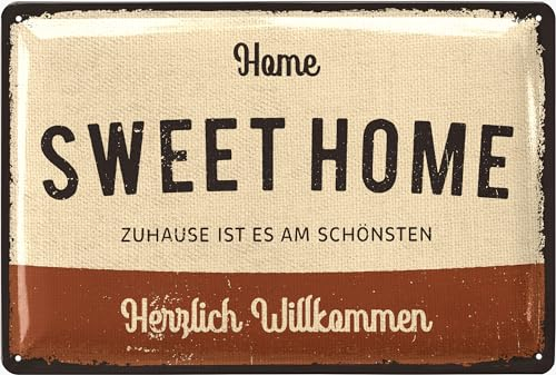 LANOLU Retro Blechschild HOME SWEET HOME, Herzlich Willkommen, Zuhause ist es am schönsten, Vintage Deko Metallschild für den Garten, Haustür oder Lieblingsplatz, Schilder mit Sprüchen 20x30 cm