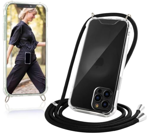 JProtect für iPhone 12/12 Pro Hülle mit Band – Handyhülle zum Umhängen mit Band in Schwarz – Handykette iPhone 12 Pro Kordel Hülle mit Kette/Schnur – Schützendes Case