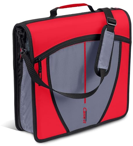 Case-it Mighty D-146 D-146 Aktenordner mit Reißverschluss, 7,6 cm O-Ringe, 600 Blatt Kapazität, 5 Fächer, Fächer, mehrere Taschen und Aufbewahrungs-Organizer, Schultergurt, Rot