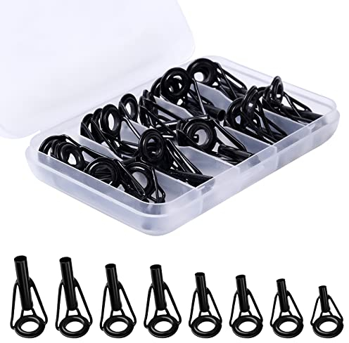 KINBOM Angelrute Reparatur Spitzenring, 1,8-3,2mm Edelstahl Ersatz Rutenspitzen Reparaturset mit Kunststoffbox Angelrute Reparatur Kit für Süßwasser Salzwasser Angelliebhaber (Schwarz, 8 Größen)