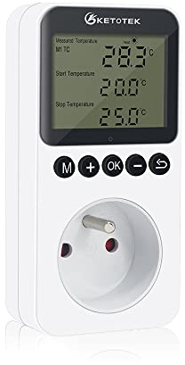 KETOTEK KT3200 Tag Nacht Temperaturregler Steckdose Thermostat Digital Temperaturregler Heizung Kühlung mit Sonde für Reptilien Brauen Gewächshaus Brutmaschine